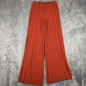 Anthropology Cable Knit Pants Womens XS Orange Wide Leg Lounge Bohemian Hippie